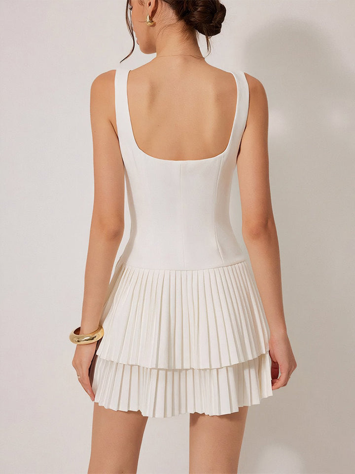Square Neck Pleated Dress