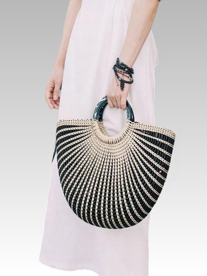 Straw Moon shaped Top Handle Bag