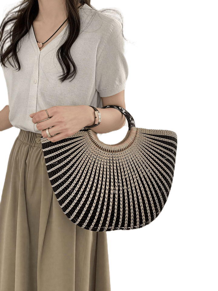 Straw Moon shaped Top Handle Bag