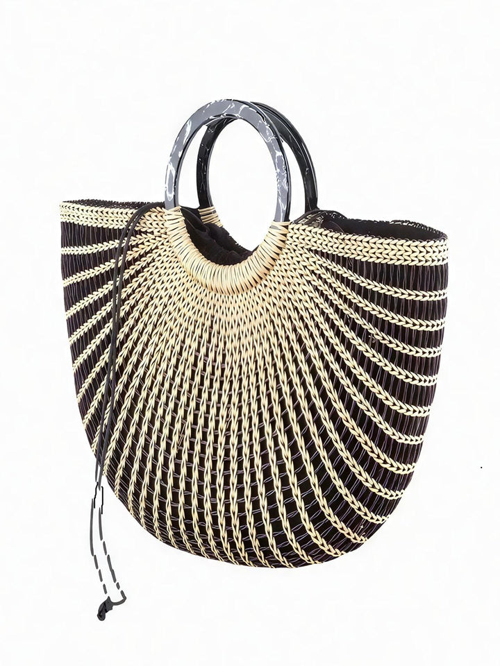 Straw Moon shaped Top Handle Bag
