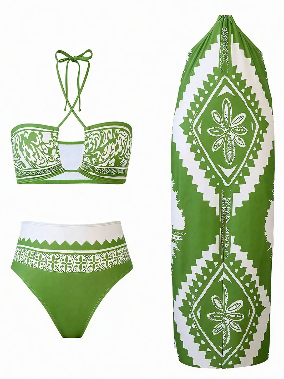 Tie-Back Bikini Set with Print Cover-Up