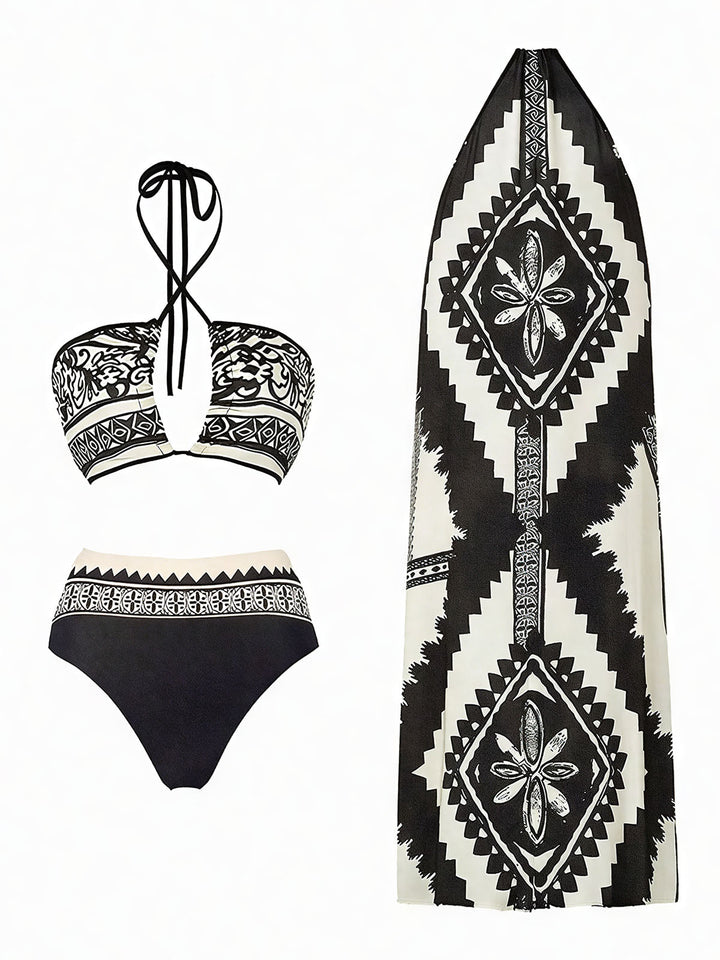 Tie-Back Bikini Set with Print Cover-Up
