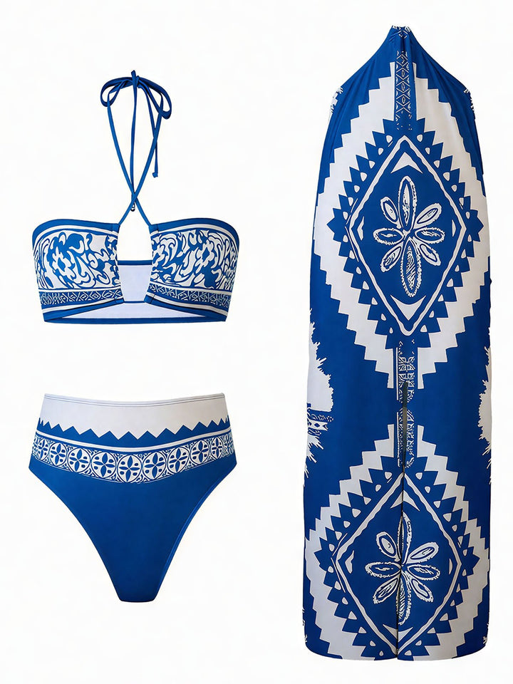 Tie-Back Bikini Set with Print Cover-Up
