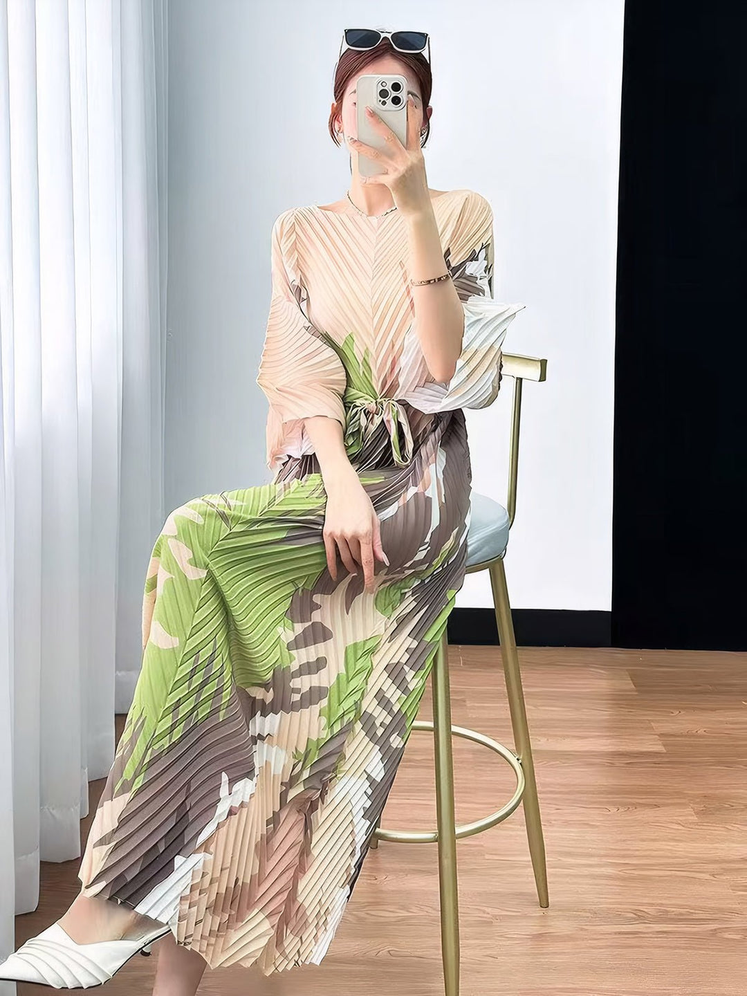 Tropical Breeze Pleated Maxi Dress
