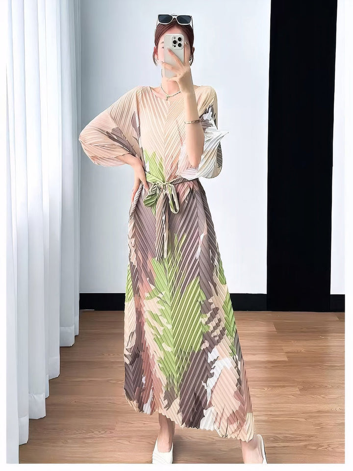 Tropical Breeze Pleated Maxi Dress