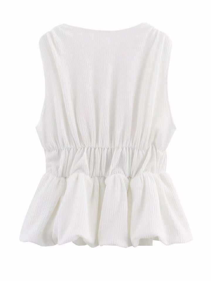 V-Neck Bow Patchwork Tanks
