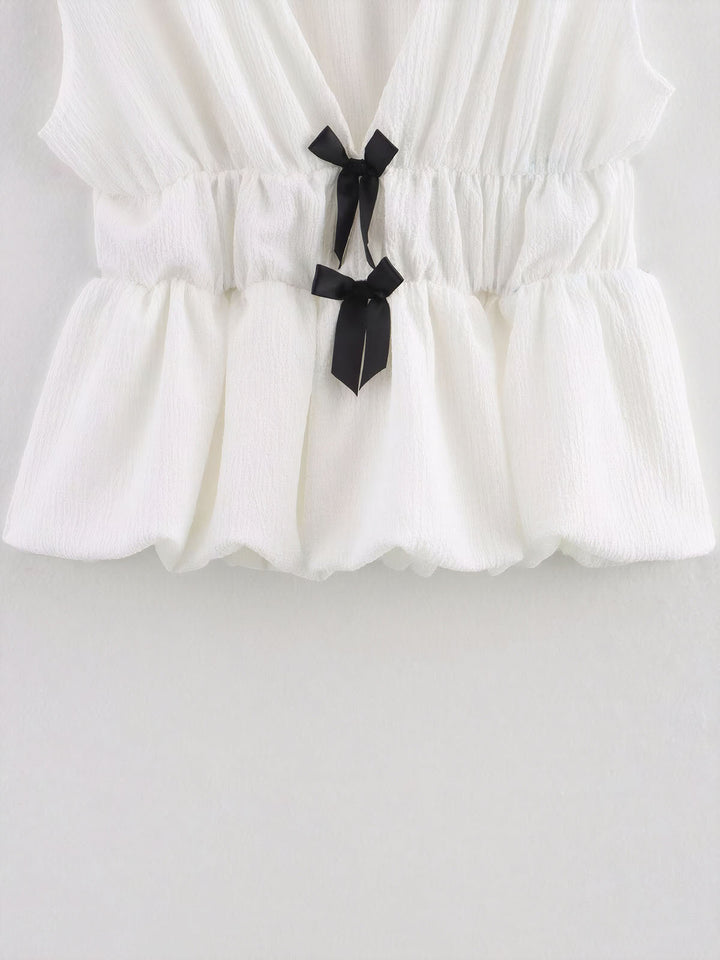 V-Neck Bow Patchwork Tanks