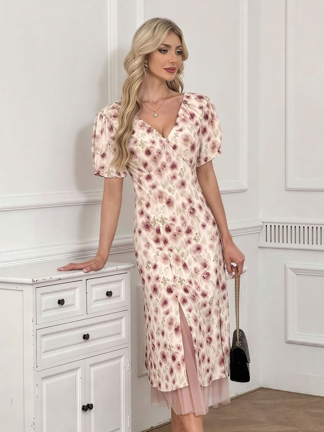 V-Neck Floral Print Dress