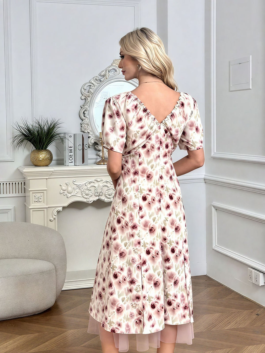 V-Neck Floral Print Dress
