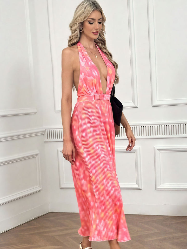 V-Neck Floral Tie Waist Dress