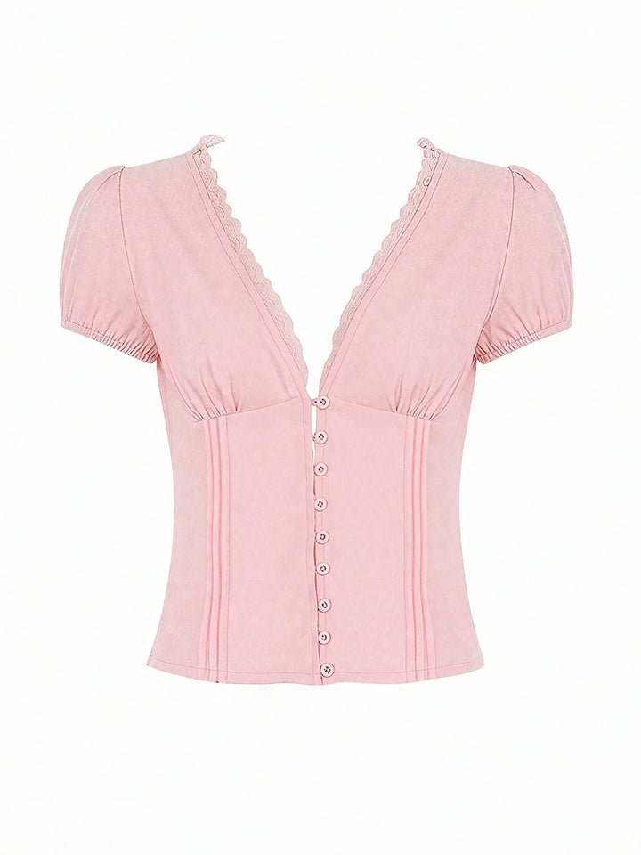 V-Neck Puff Sleeve Shirt