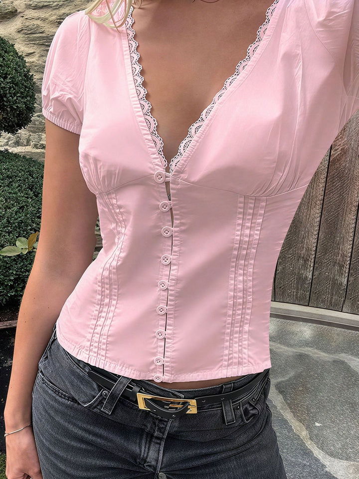 V-Neck Puff Sleeve Shirt