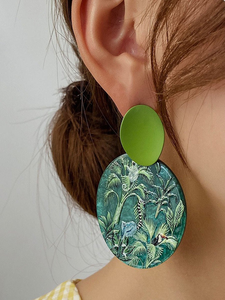 Vintage Forest Animal Plant Pattern Earring