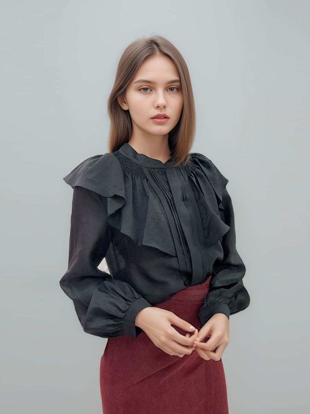 Vintage Ruched Ruffles Shirts