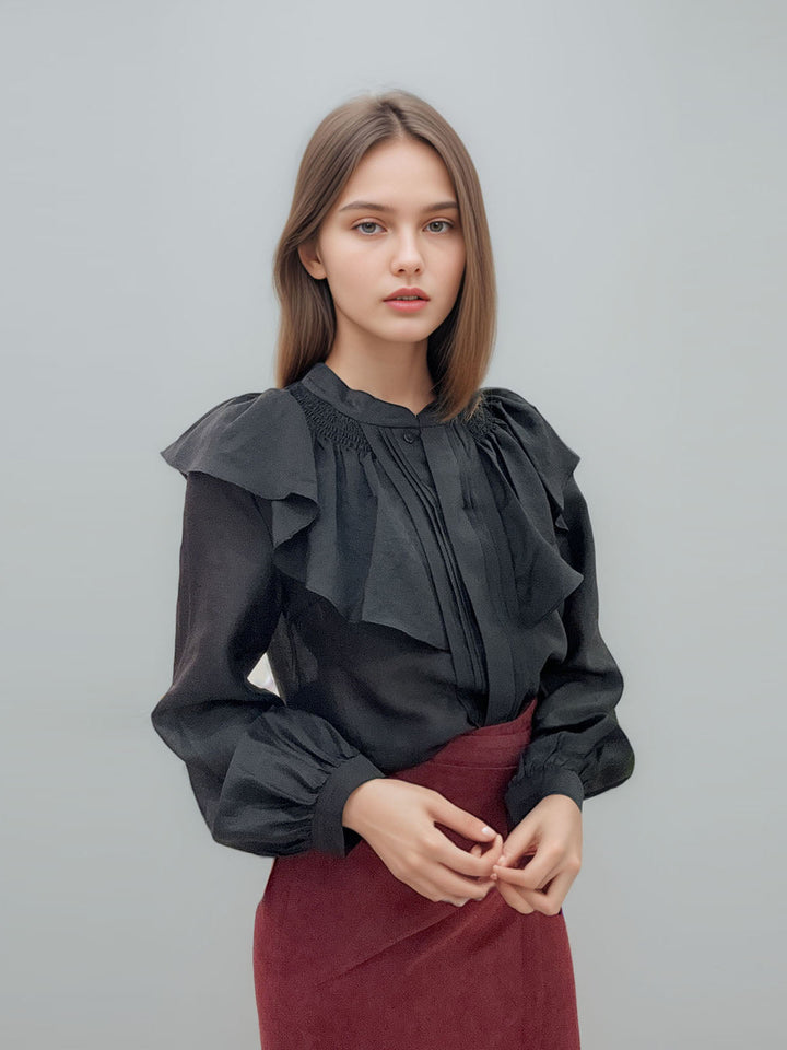 Vintage Ruched Ruffles Shirts