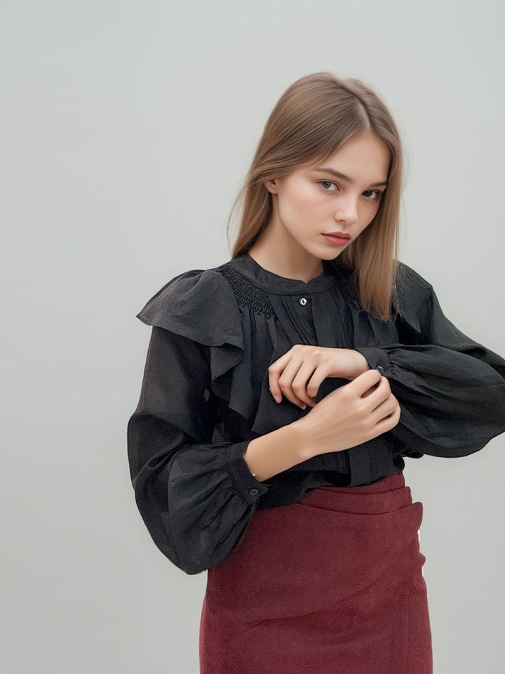 Vintage Ruched Ruffles Shirts