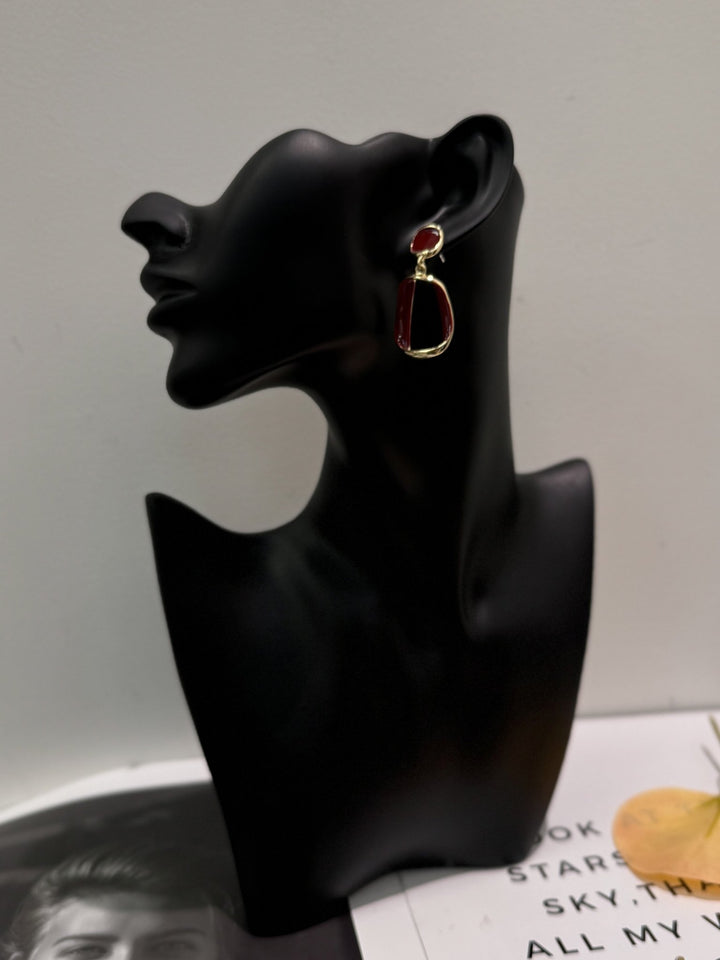 Wine Red Geometric Hanging Earrings