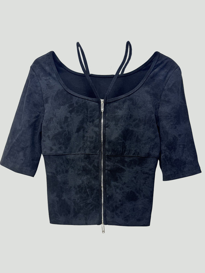 Zip-Front Knit Peplum Top