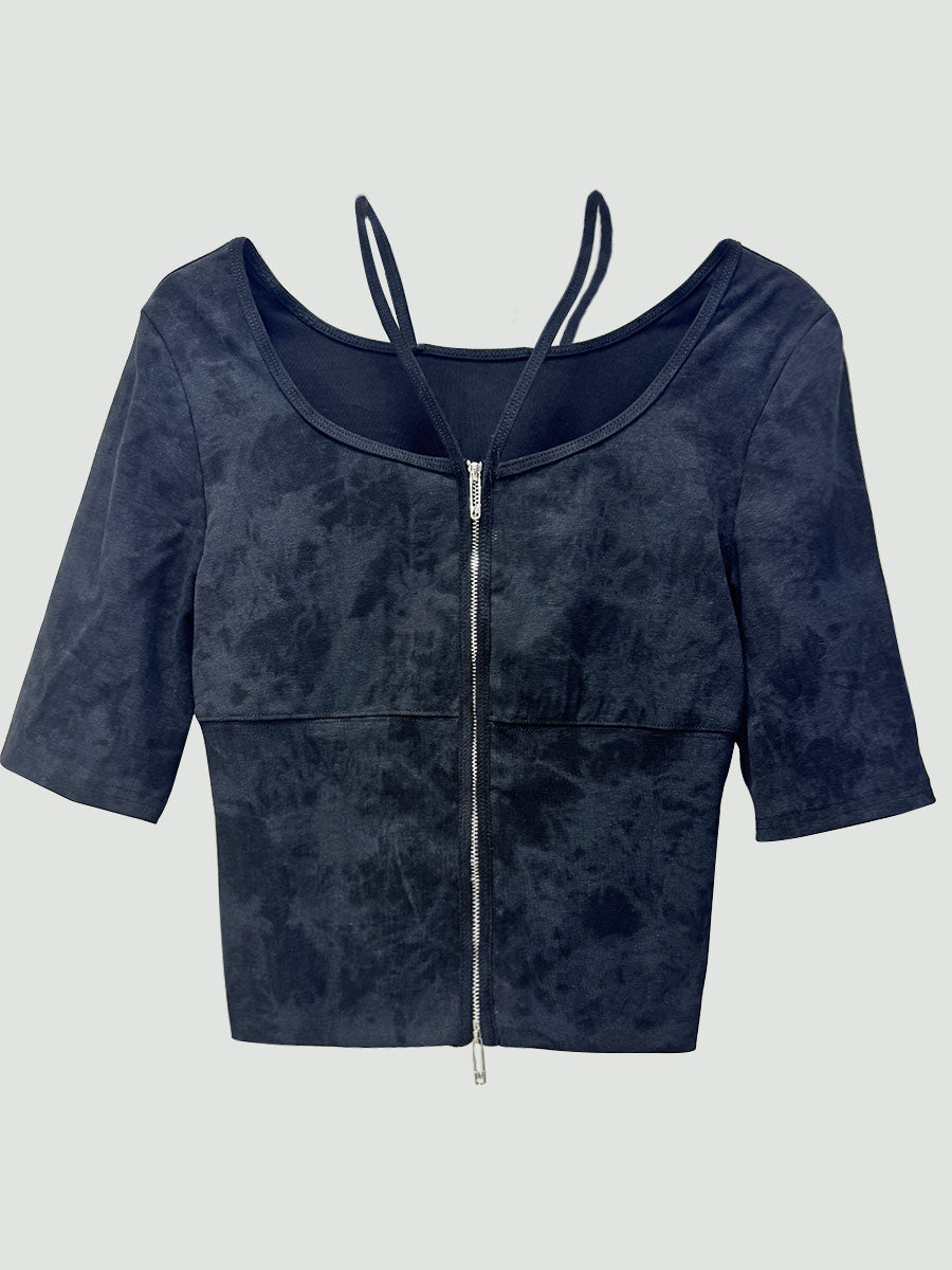 Zip-Front Knit Peplum Top