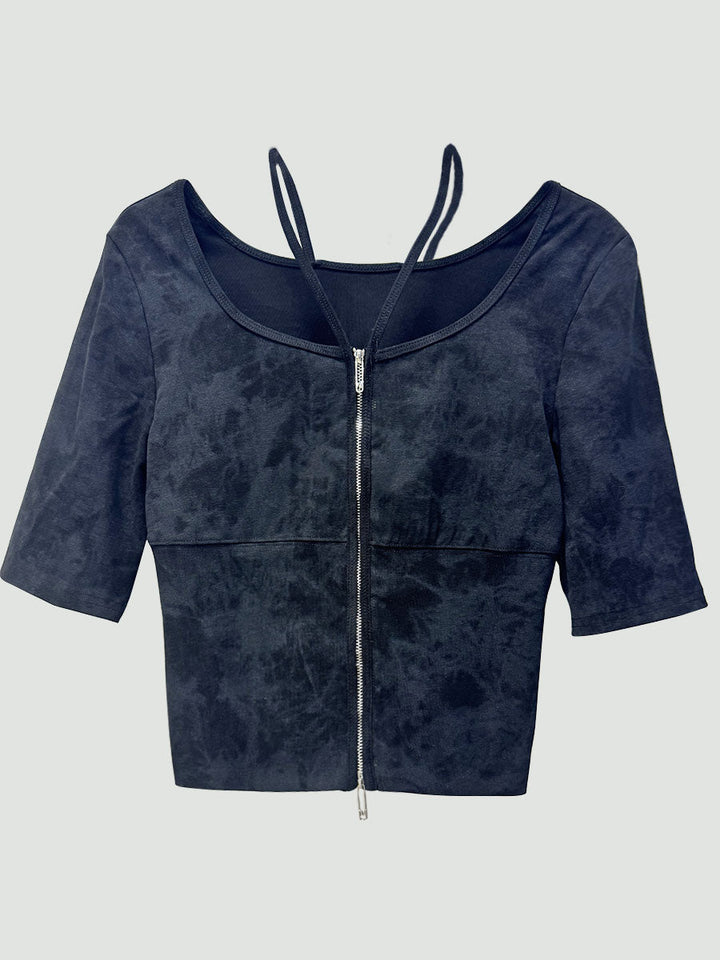 Zip-Front Knit Peplum Top